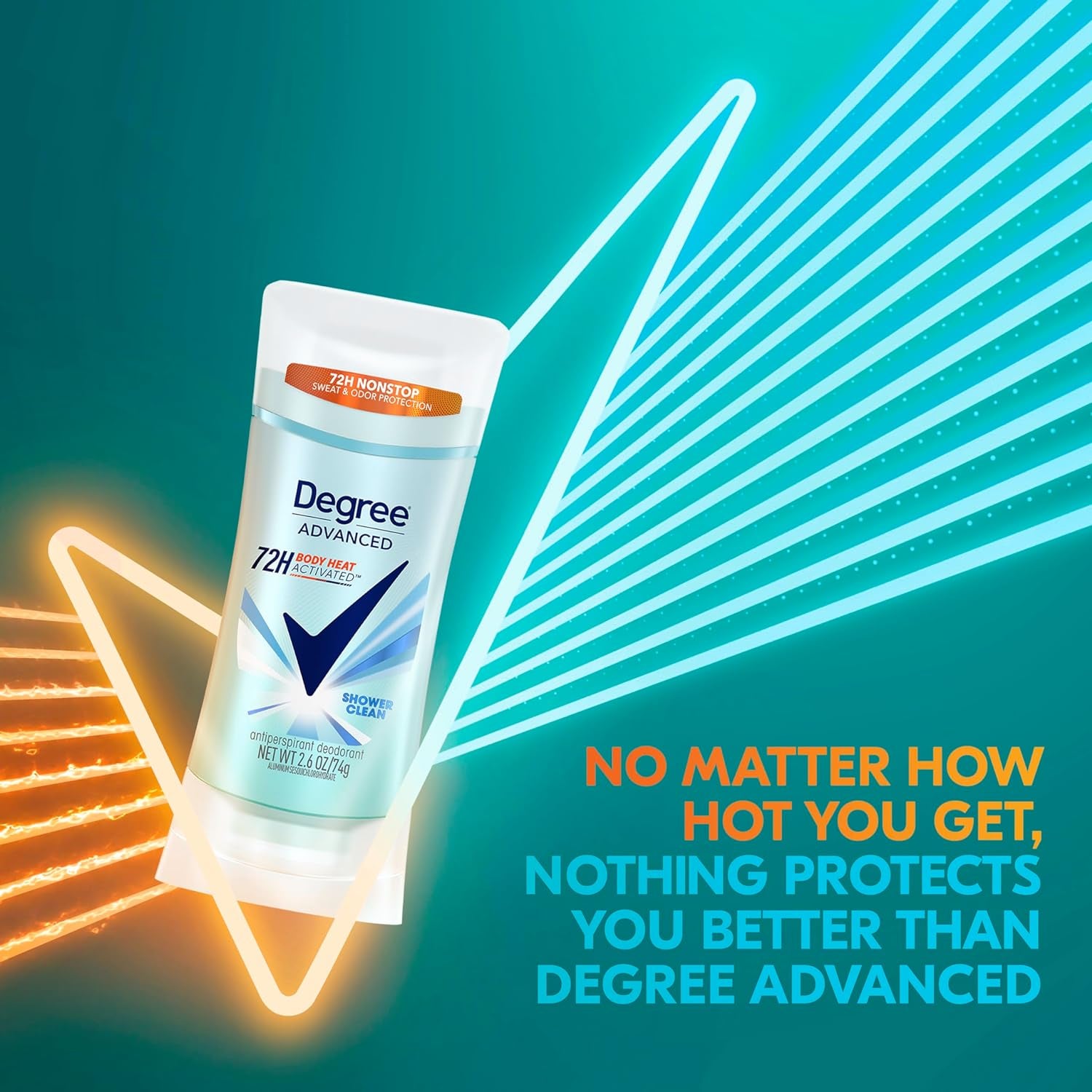 Advanced Protection Antiperspirant Deodorant Shower Clean for 72-Hour Sweat & Odor Control for Women, with Body Heat Activated Technology, 2.6 Oz