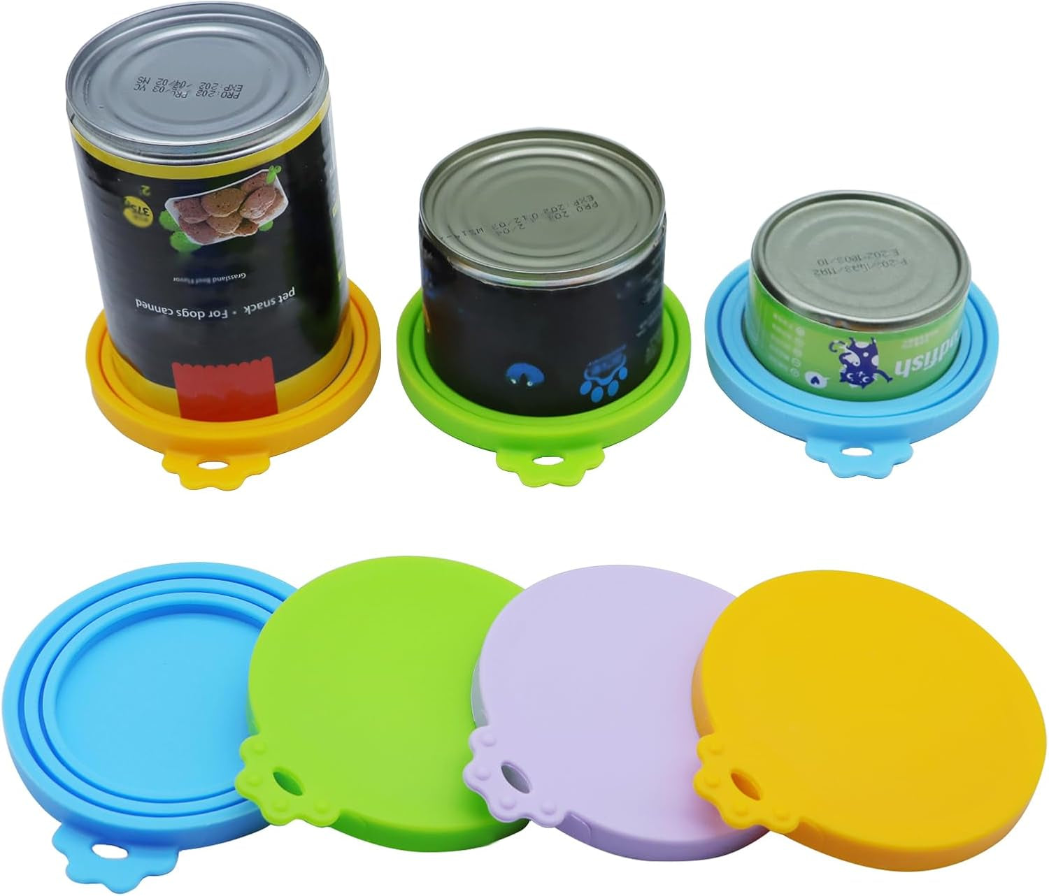 Food Can Covers/4 Pack/Universal BPA Free Silicone Dog Cat Food Tin Lids for Dog and Cat Food/Fits All Standard Size Can Tops for Pet Food Storage(Mix Color2)