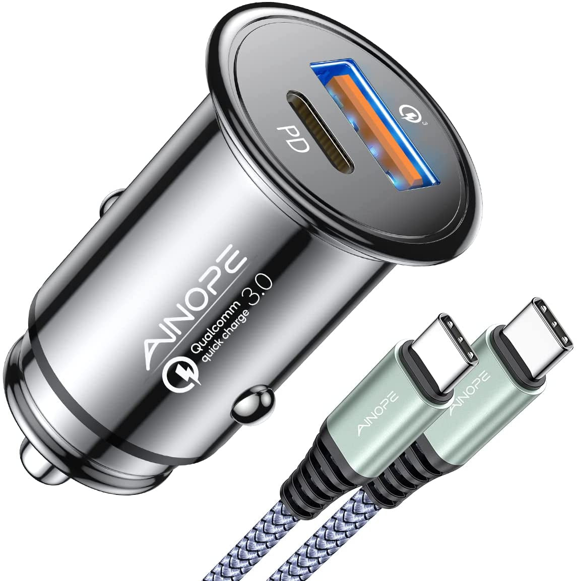 67.5W for Iphone 17 Car Charger USB C Fast Charge, PD 45W USB C Car Charger Adapter, All Metal Cigarette Lighter Adapter Fit Iphone 17 Pro 16 15 Pro Max Air Samsung S25 Android