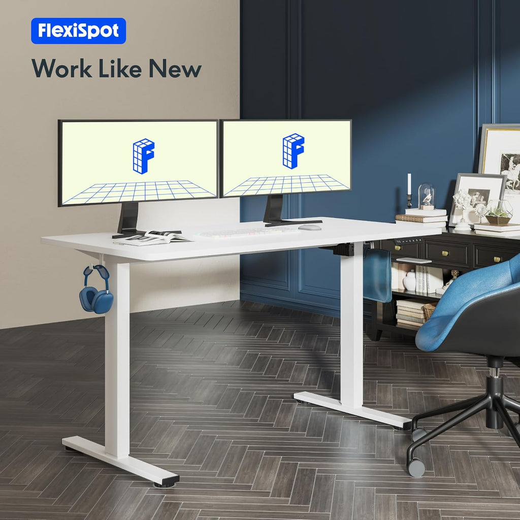 One-Piece Electric Standing Desk, 48 X 24 Inches Adjustable Desk with Seamless Desktop, Memory Controller Height Adjustment (White Frame + White Desktop, 2 Packages)