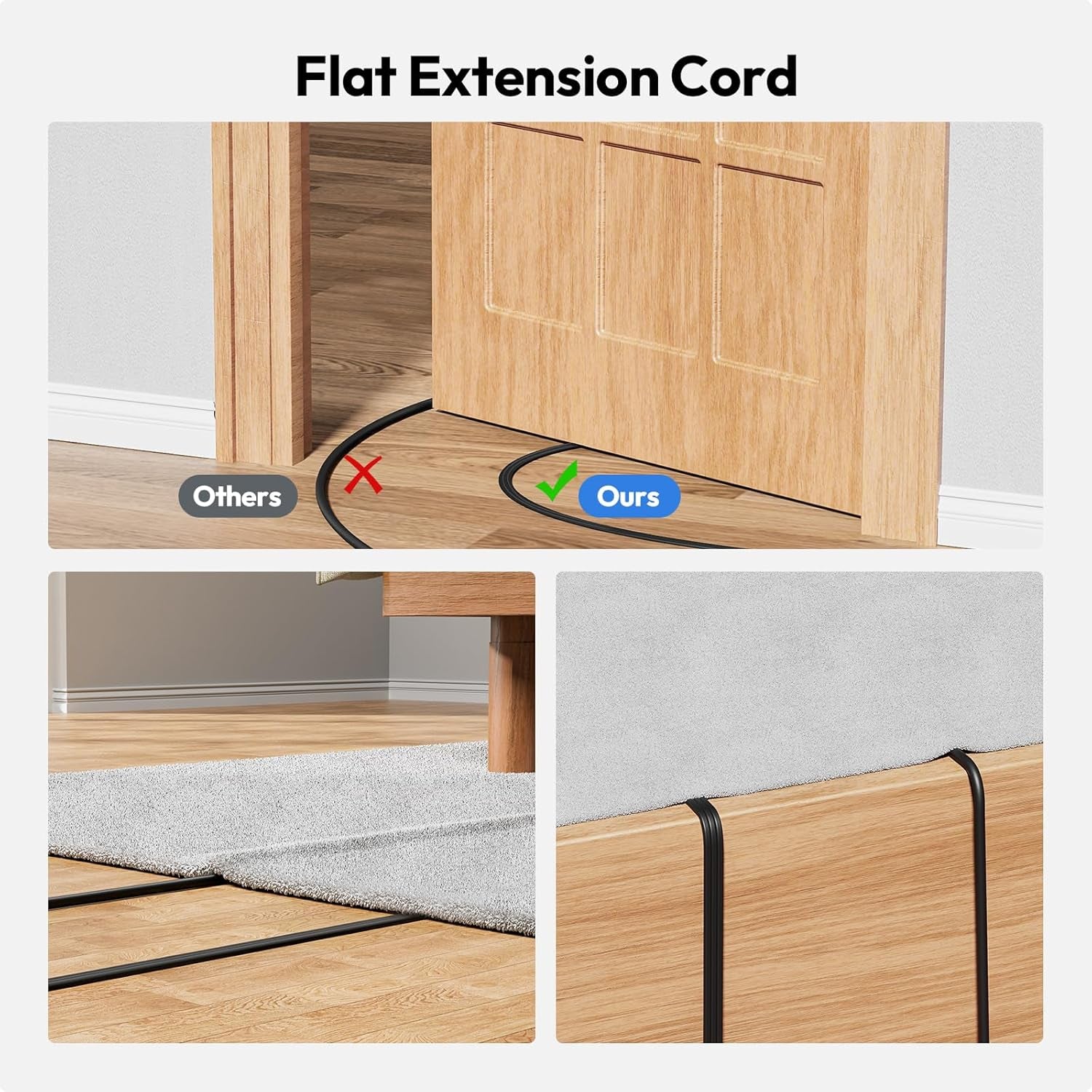 10Ft Long Extension Cord Power Strip with USB Ports,  Flat Plug Power Strip with 3 Outlet 4 USB(1 USB C), Wall Mount Charging Station for Home Office, Dorm Room, Travel, ETL Listed, Black