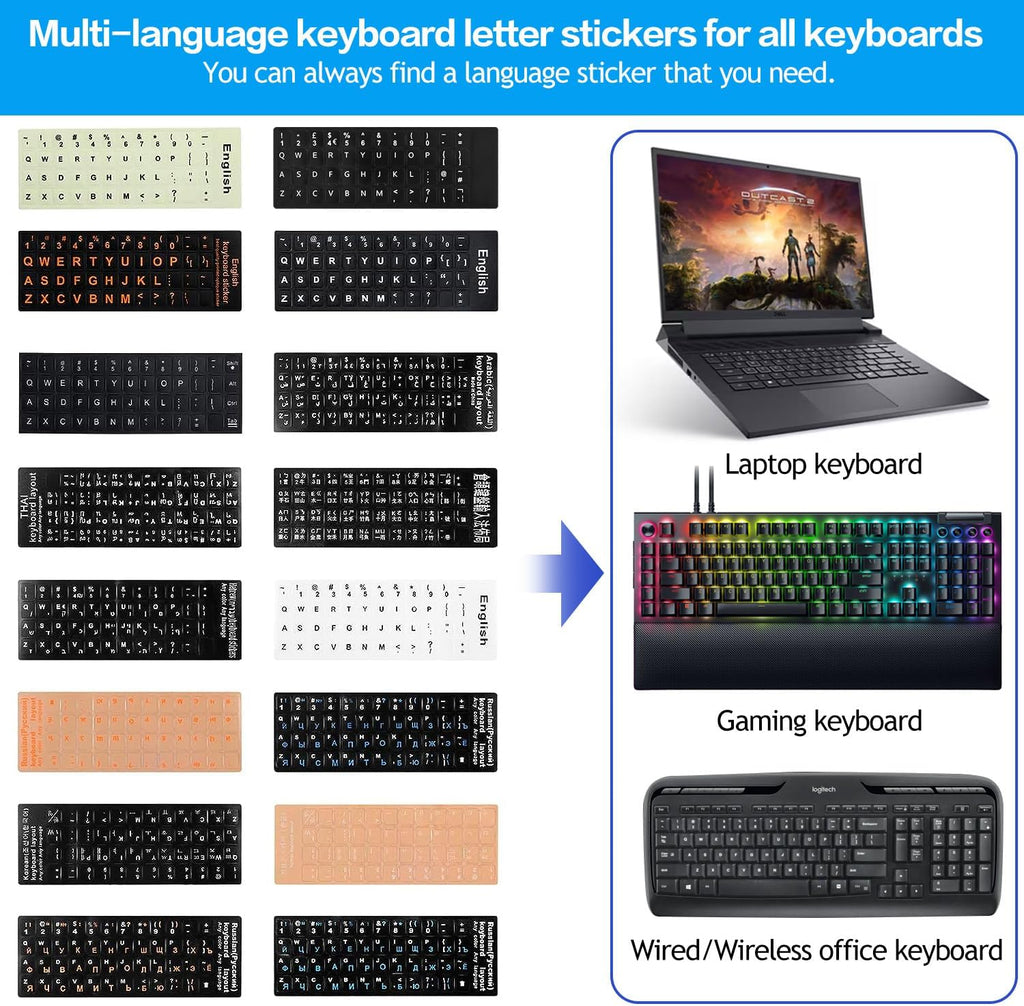 English Keyboard Stickers, 2 Pack Replacement Keyboard Letters Sticker with White Font on Black Background Universal for Computer Laptop Desktop, Matte Alphabet Stickers